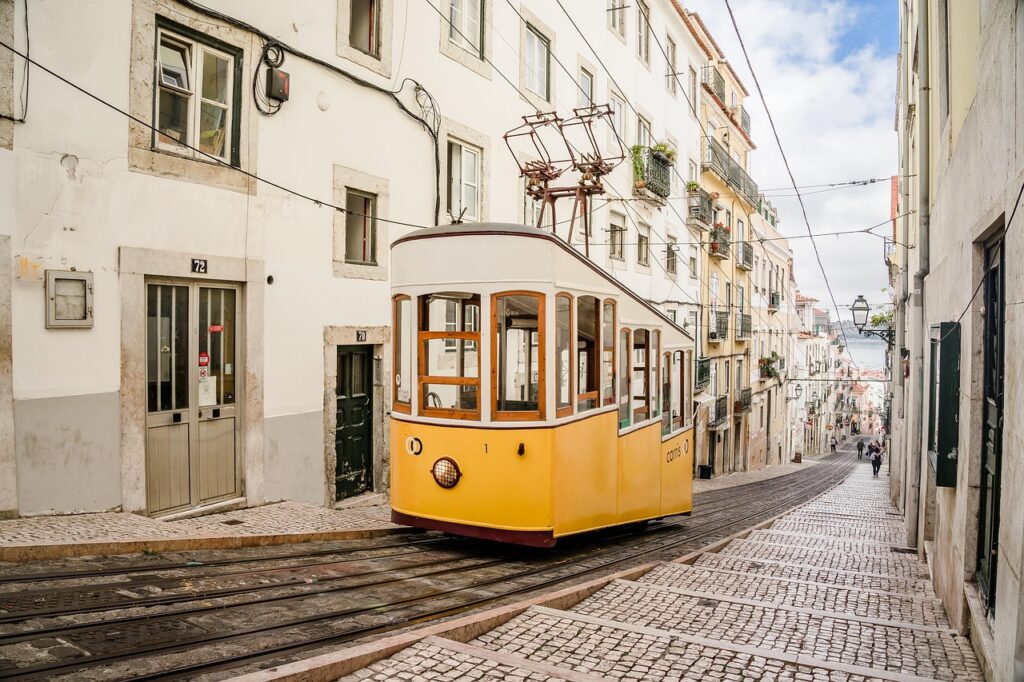 Lisbon trams through the city