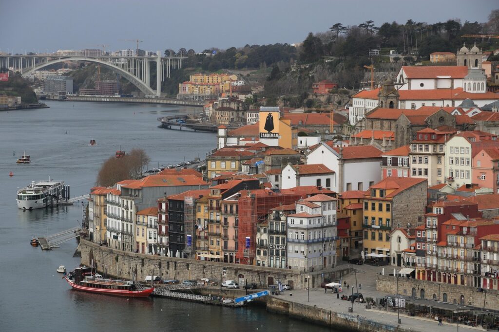 View of buildings near the Douro River in Porto