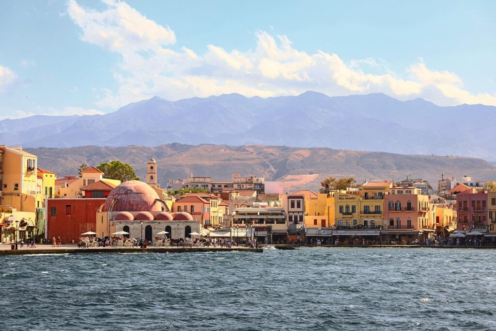 View of the Venetian Harbour in Chania, Crete. 