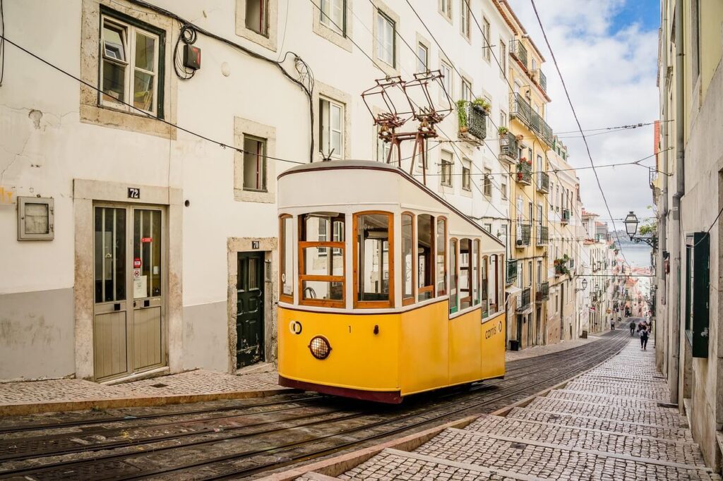 Yellow tram in Lisbon