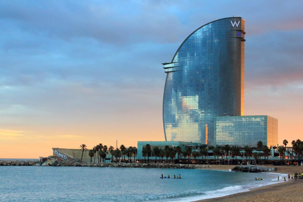 Barcelona beaches during sunrise. 