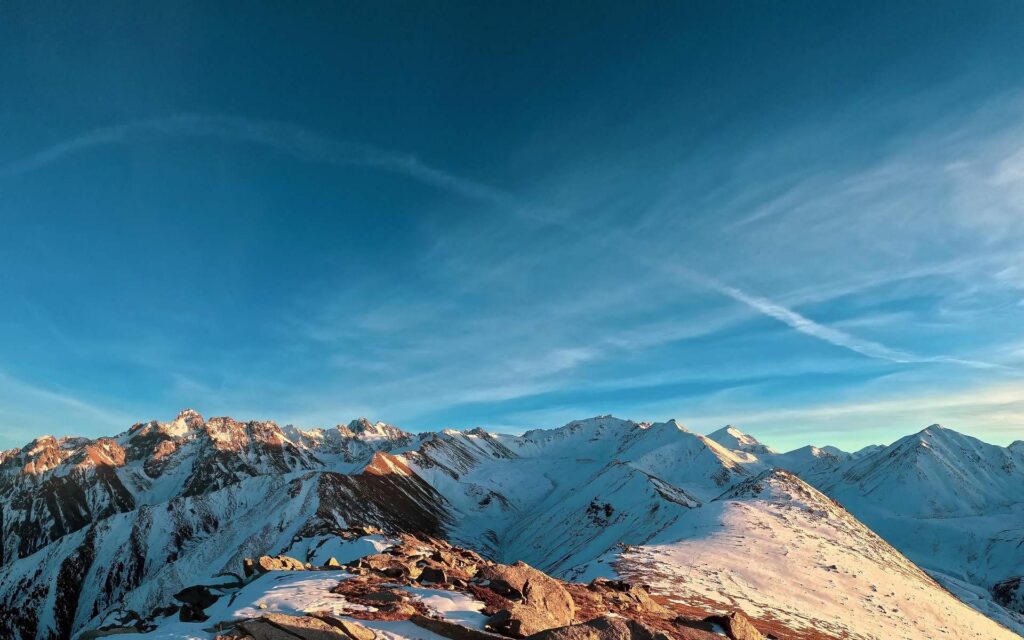 A mountaint in Kazakhstan under blue sky. 