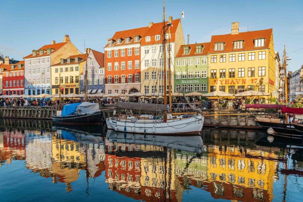Colorful buildings seen from the lake in Nyhavn