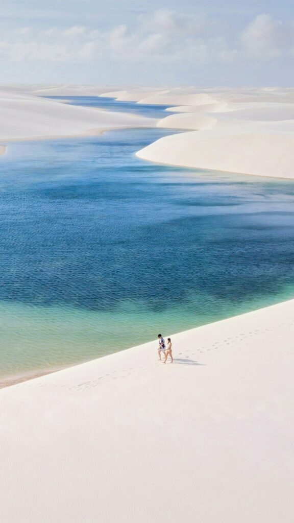 White sand dunes and turquoise lagoons at Lençóis Maranhenses National Park, Brazil