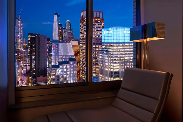 W New York, Times Square overlooking skyscrapers 