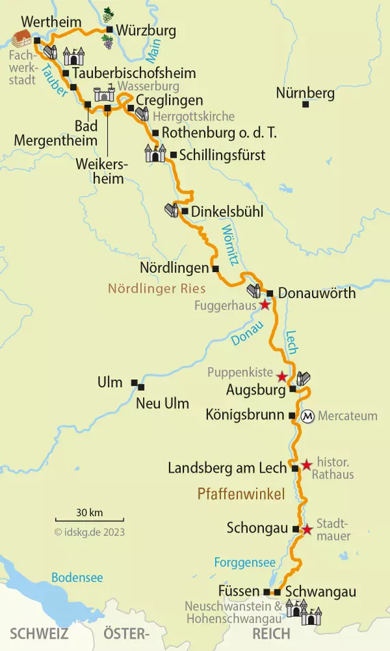 Romantic Road Germany map