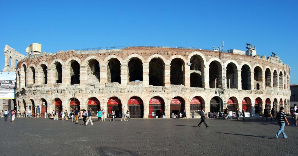 The Roman Arena in Verona's Piazza Bra on a sunny afternoon