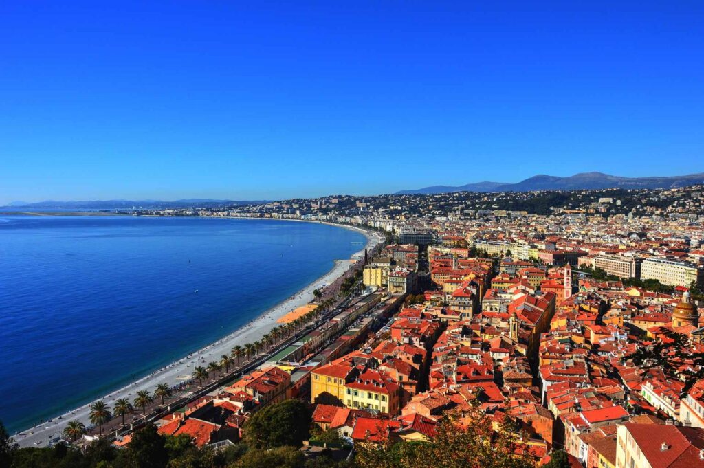 Stroller-friendly promenade along the coast in Nice, France